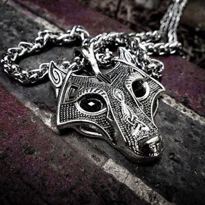 Steel Punk Grey wolf Necklace